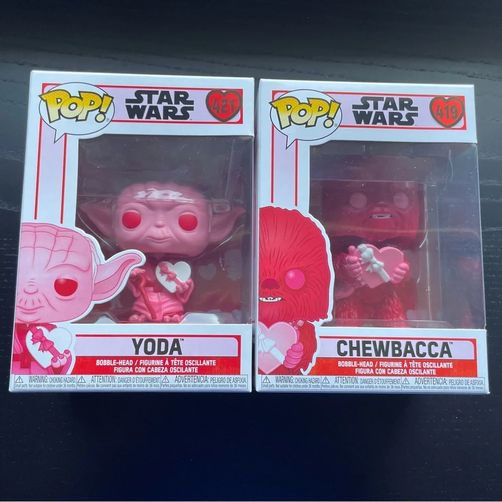 Star Wars Valentines Funk Pop Lot - Yoda 421 and Chewbacca 419